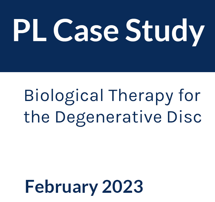 PL Case Study Cover Photo Text of Title as follows: Biological Therapy for the Degenerative Disc February 2023
